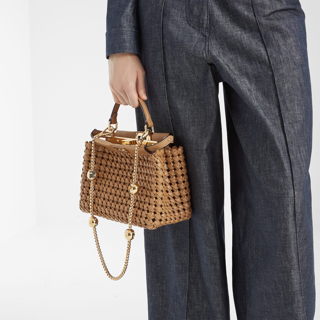 FENDI Peekaboo Mini Cappuccino-colored woven leather bag - Image 5